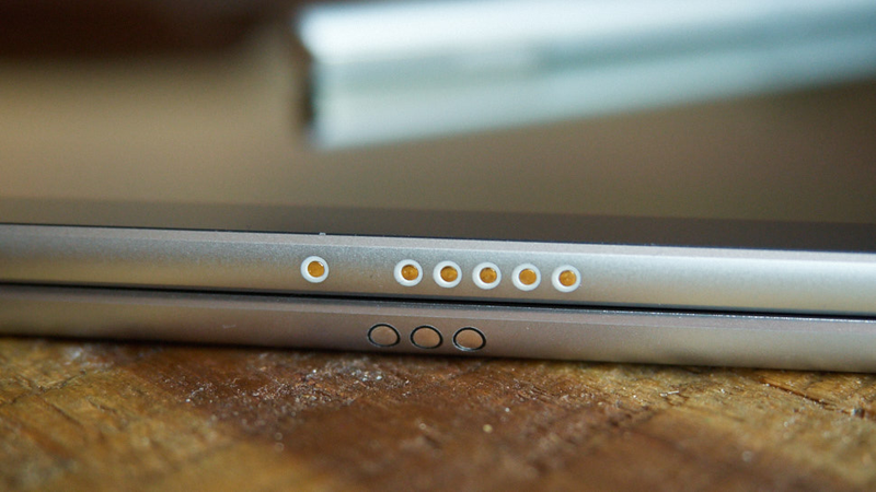The VERY different magnetic connectors for the iPad and Tabs S3 keyboard covers. The iPad is the one on the bottom.